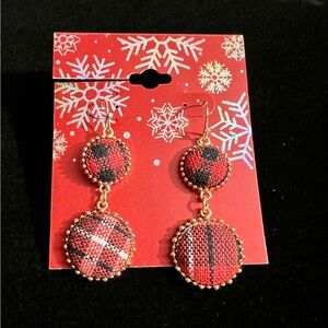 Kohl’s Red Plaid Dangle Earrings Pierced NWT